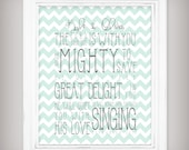 Reserved for Courtney - Personalized "He Is Mighty To Save" Scripture Verse 8x10 Art Print Zeph 3:17 - Seafoam
