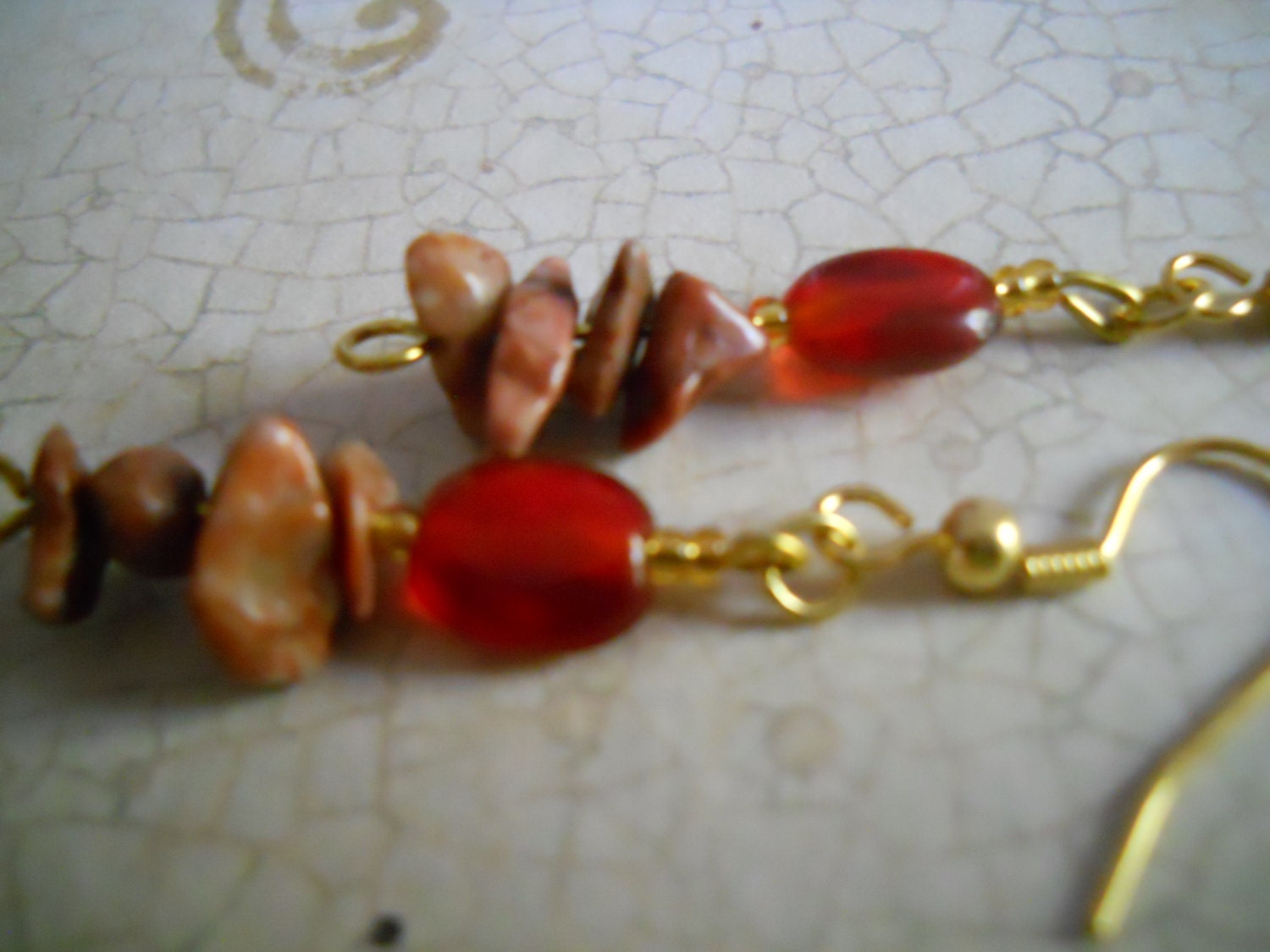 Rustic Pink Gemstone Earrings Amber Gold Scarlet Royal Red Glass Beaded Jewelry