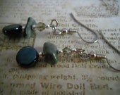 Gray Earrings, Dangle Earrings, Marble Gemstone Earrings, Dark Grey Glass Earrings, Handmade Beaded Jewelry
