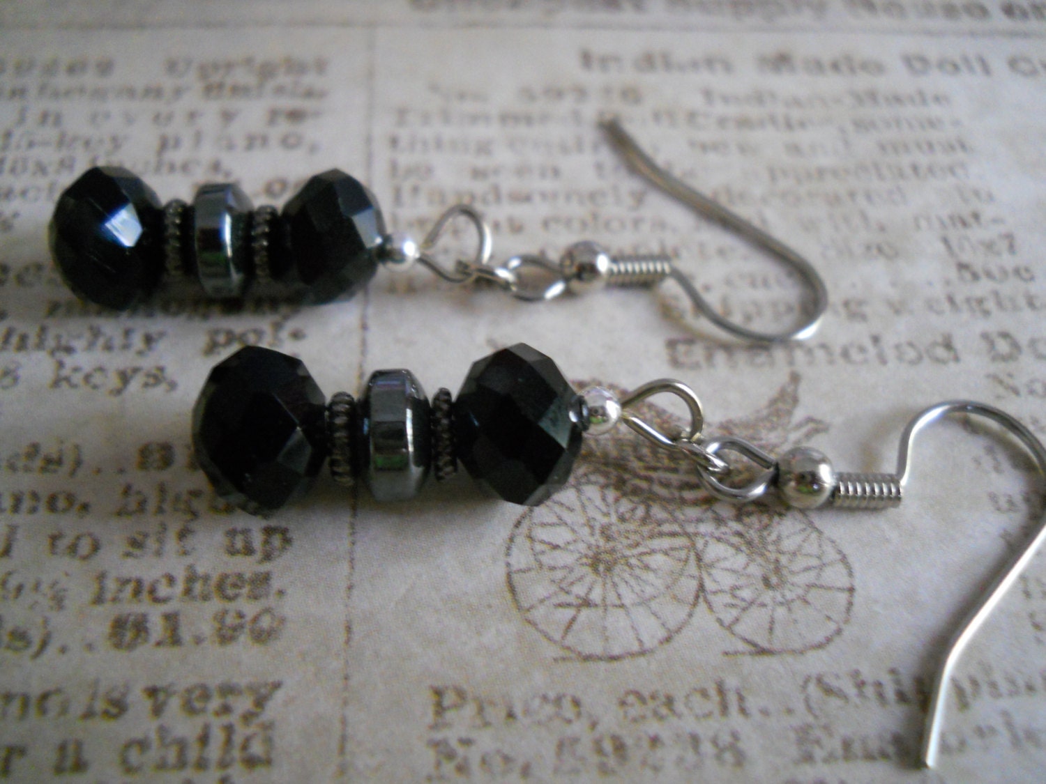 Black Glass Earrings, Modern Black Earrings, Steel Gray Earrings, Hematite Earrings, Silver Grey Czech Glass Beaded Jewelry