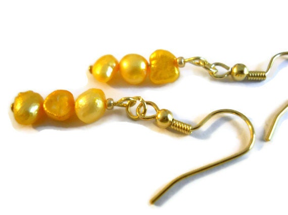 Sunshine Yellow Freshwater Pearl Earrings Gold Modern Beaded Jewelry