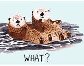 Otters Lovers holding hands sleepy river A4 illustration gilcee print