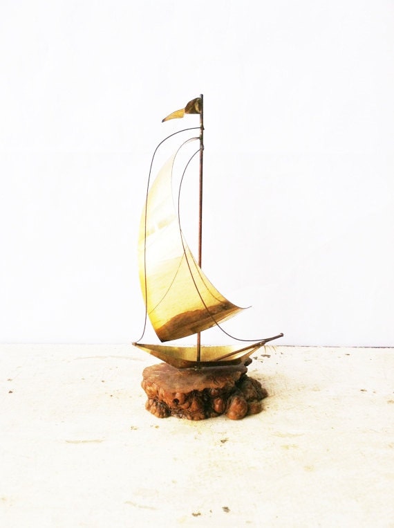 Mid Century Brass Ship desk sculpture