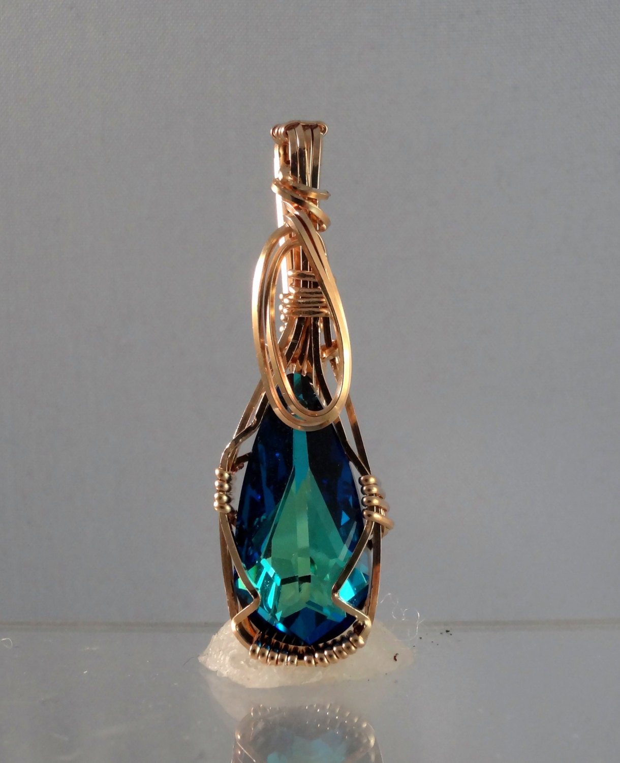 Swarovski Caribbean Blue Wire Wrapped Pendant