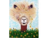 Llama with Flowers Painting 6"x8" mounted canvas.