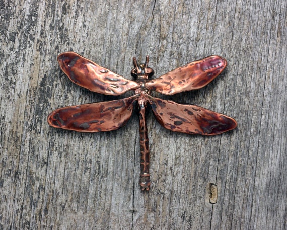 Large Dragonfly Brooch in silver pewter and copper