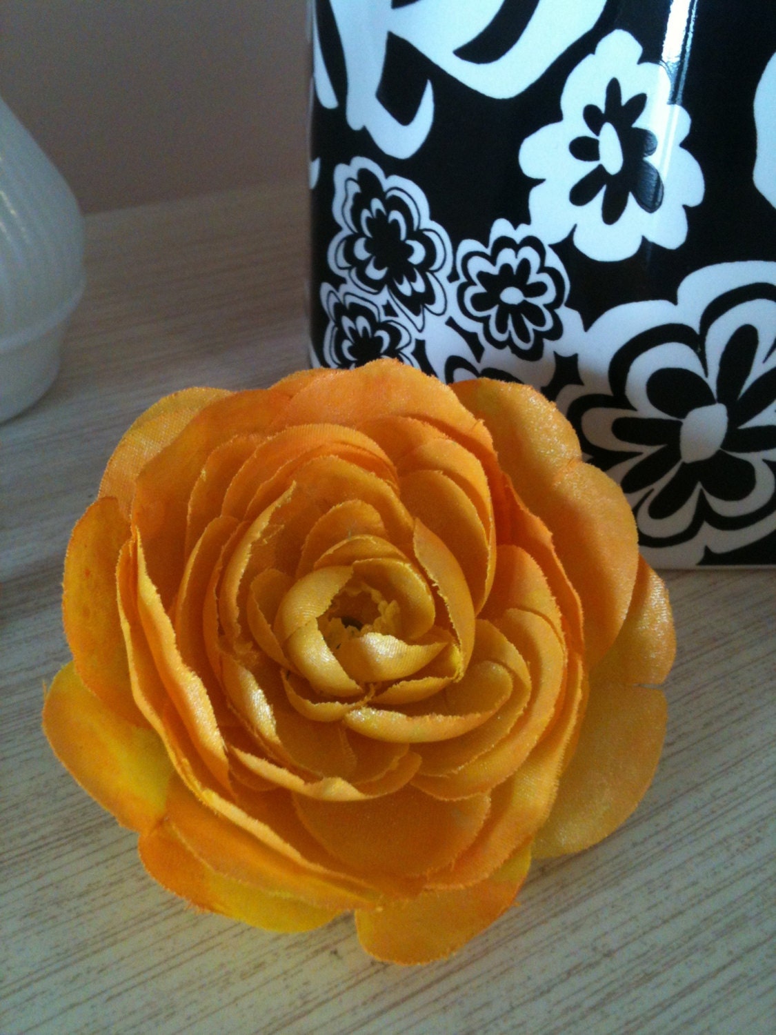 Faux Flower Hair Clip Hand Painted Gold Yellow Pearl Shimmer