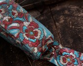 Berry Blue Bouquet: Sequins, Flowers Floral Mesh Trim / Sari Border / India, 2 3/8" x 1 yard / Fresh Boho Spring
