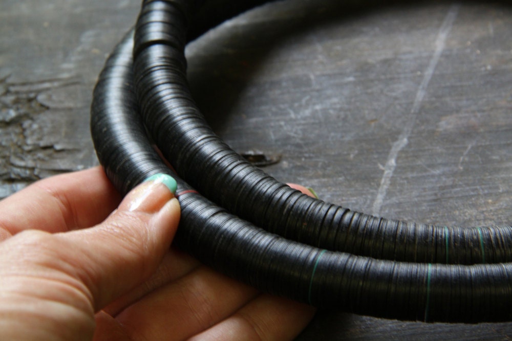 Black 14mm Vintage African Vinyl Phono Record Disc Beads Necklace / 14x.5mm / Tribal Boho Fashion, Craft, Jewelry Making Supplies