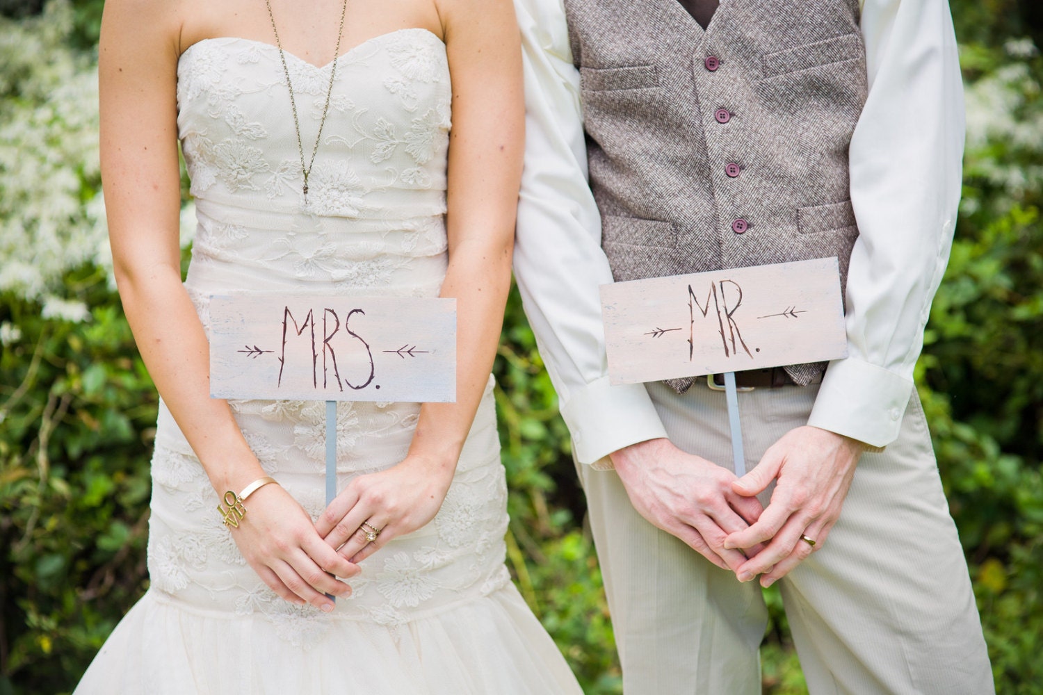 2 Wedding - Engagement Wood Hand painted Signs - Mrs and Mr