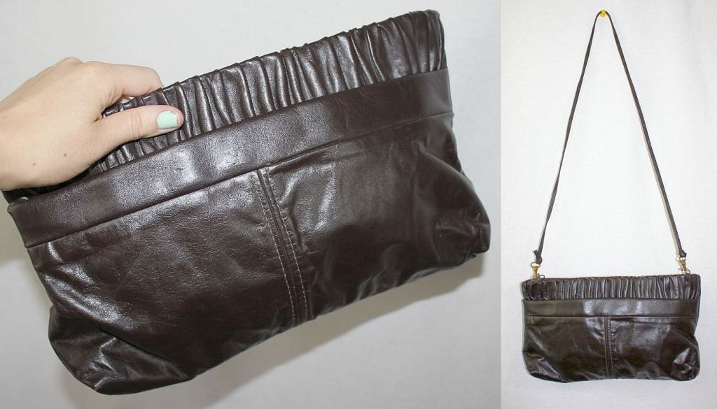 VinTagE 70s bag // brown leather CONVERTIBLE CLUTCH crossbody bag purse // a213