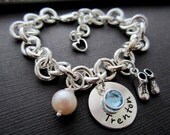 New Mommy Charm Bracelet, Little Baby Shoes, Sterling Silver, Custom Personalized and Hand Stamped