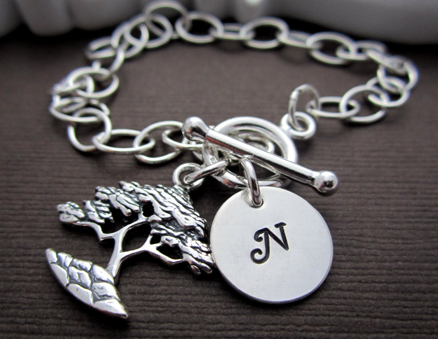 Bracelet Jewelry, Initial Bracelet, personalized hand stamped charm Bracelet, Family Tree/ Tree of Life - Sterling Silver Bracelet
