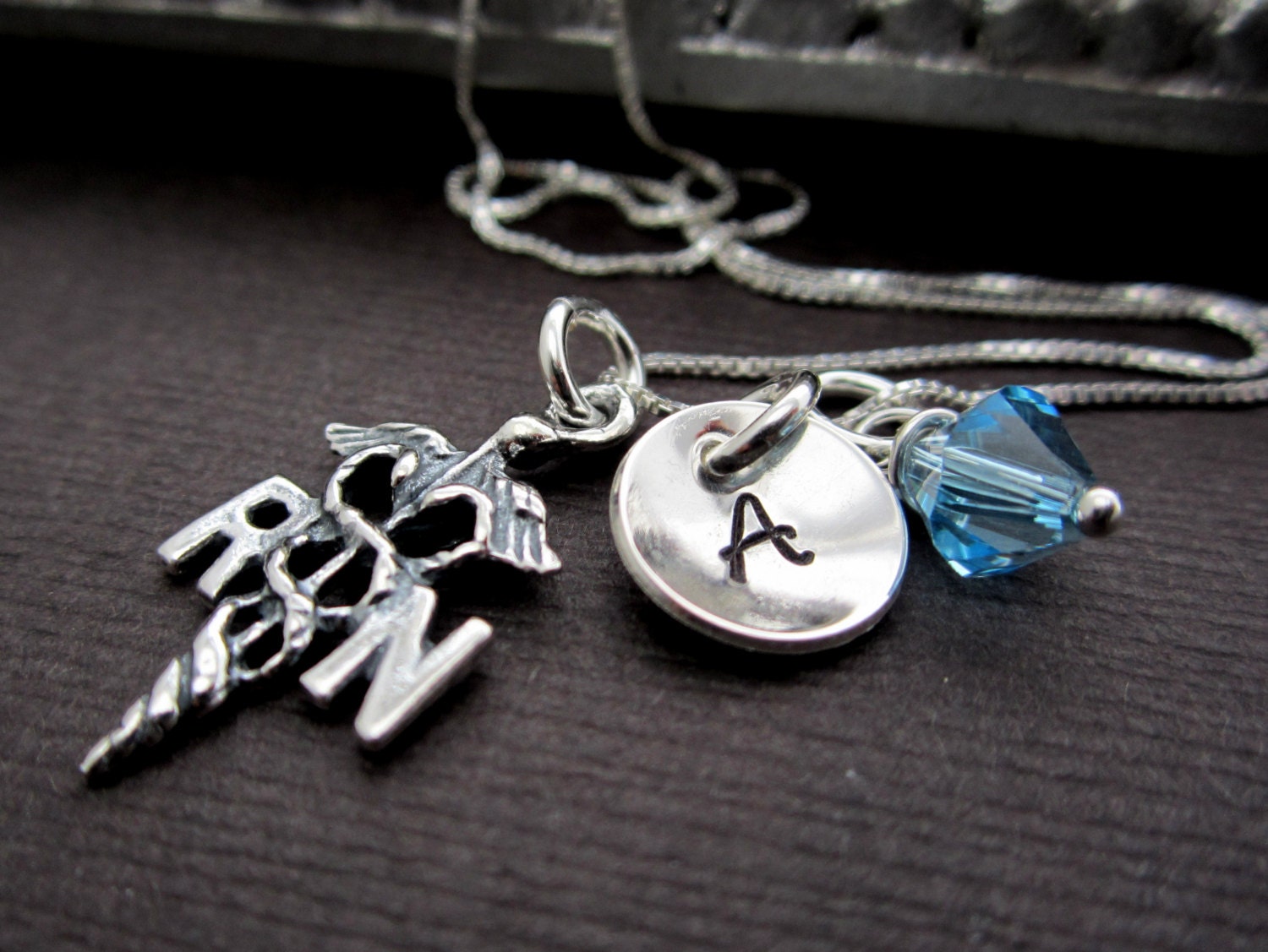 Nurse/ RN Jewelry, Personalized Nurse Gift w/ Necklace, Sterling Silver, Personalized Hand Stamped Name Necklace with Birthstone