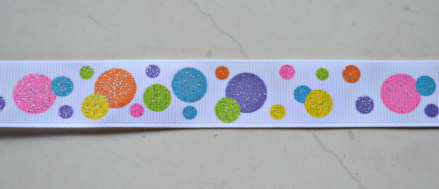 Bright Easter sparkly dots on white 7/8" grosgrain ribbon- Easter Il_170x135