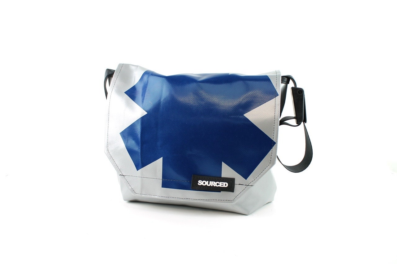 Shoulder Messenger Bag made from Truck Tarp, Cross body Messenger Bag, Laptop Bag, Handmade and Waterproof (i07)