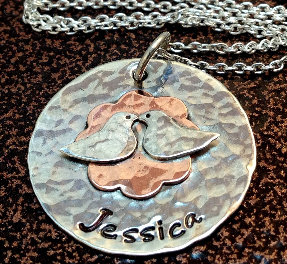 Hand stamped daughter mother necklace, Birds Personalize daughter necklace, Hand stamped Grandma necklace