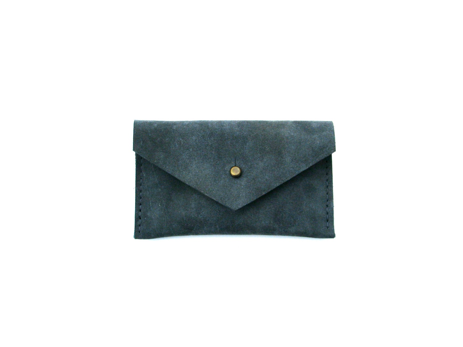 Leather Card Case Envelope // small wallet in blue gray T H U N D E R S T O R M