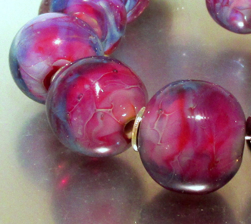 Big Chunky Opal Dark Pink and Light Mauve Round Lampwork Beads (12)- LEteam- All Fired Up Studio