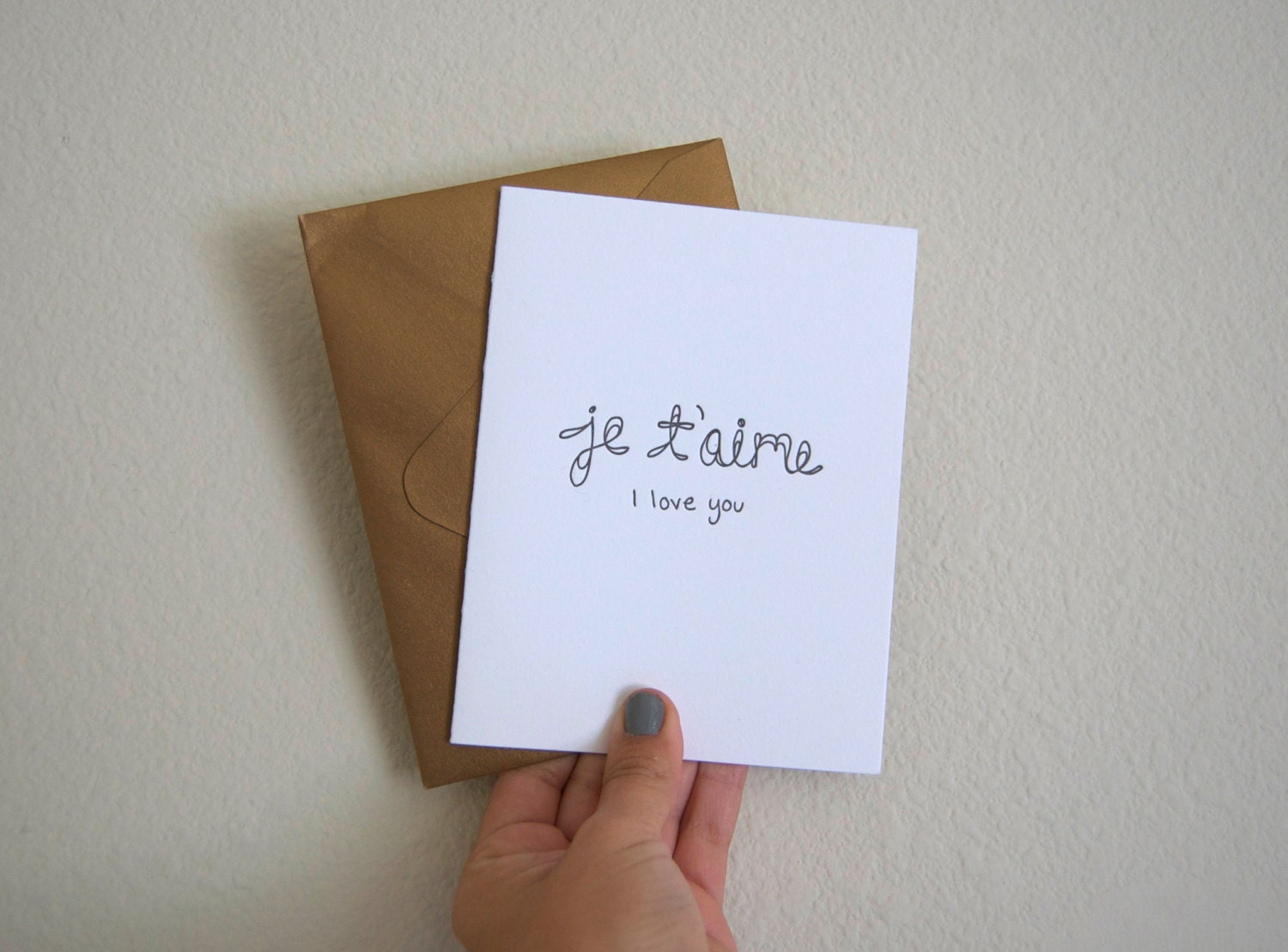 Letterpress Je t'aime Greeting Card -  Handwritten I love you Note - Modern & Simple French Style - Valentine