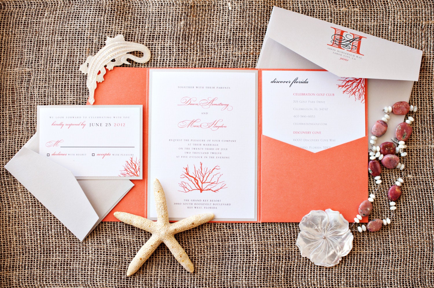 Coral Beach Destination Wedding Invitation Suite, Purchase to Start the Ordering Process