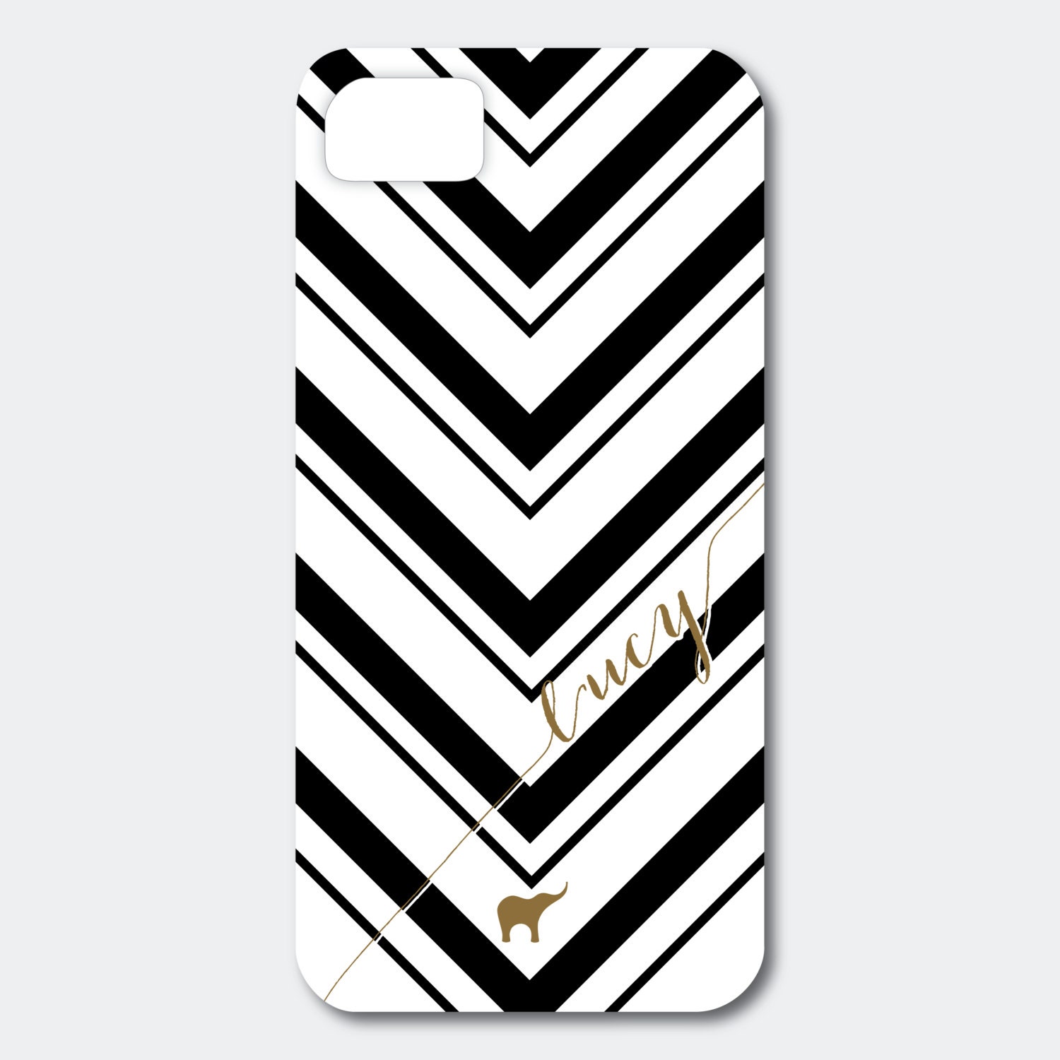 iPhone 5 or 4/4S Case - Chevron Inspired Point in Black and Gold, Customized with your Name