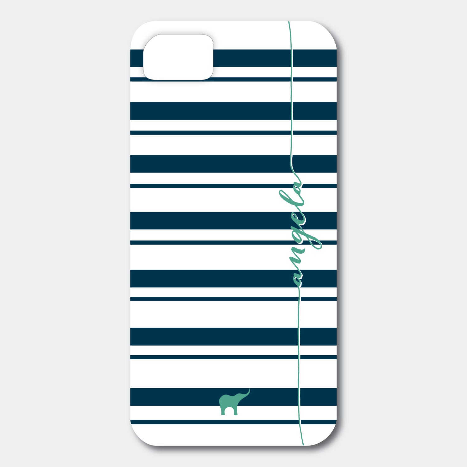 iPhone 5 or 4/4S Case - Horizontal Stripes in Navy and Emerald, Customized with your Name