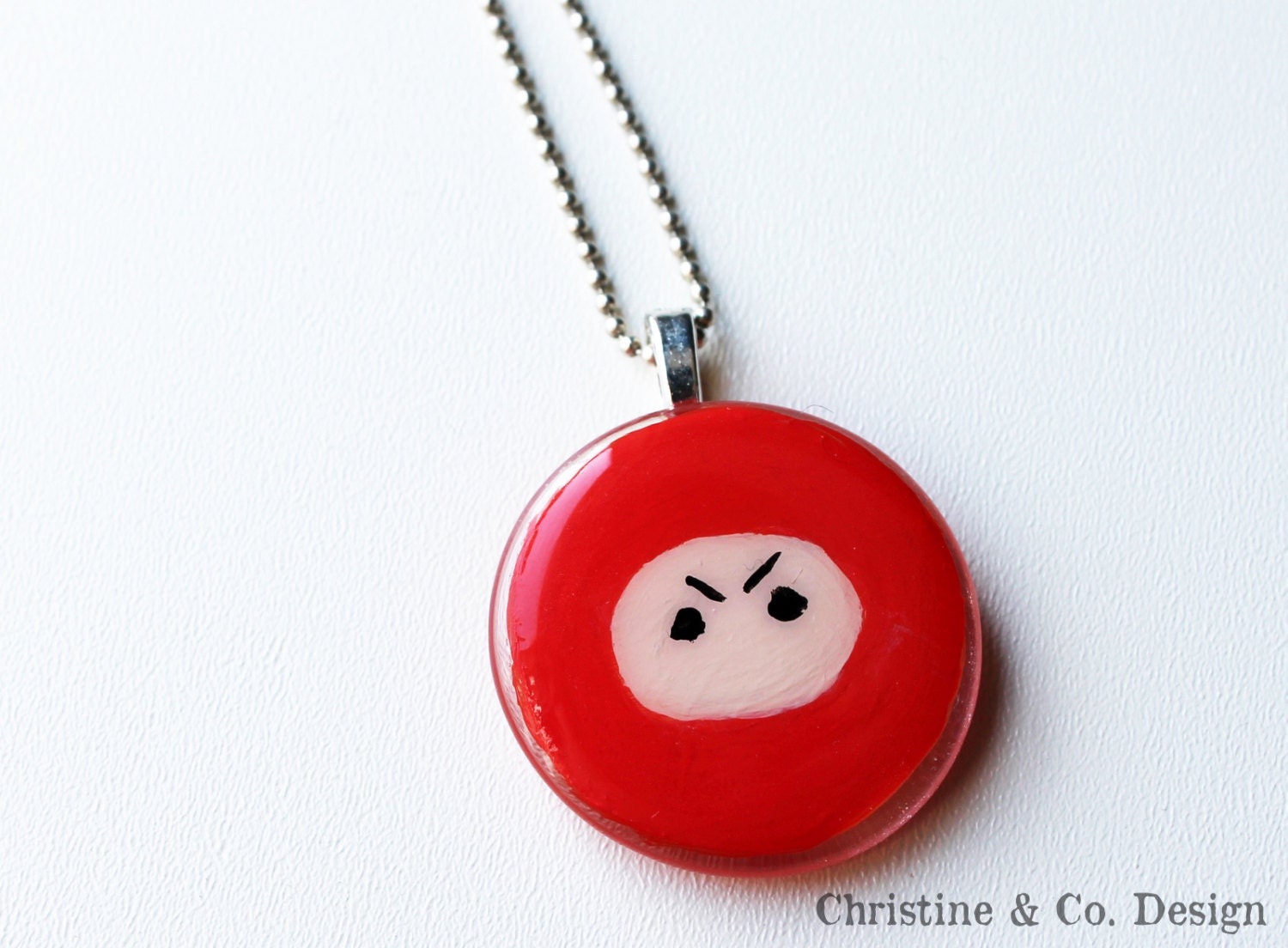 Orange Painted Ninja Glass Pendant Charm