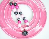 ready to ship - girls Chunky bubble gum beaded necklace - gumball necklace - girls necklace , spring, summer, pink and black