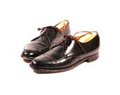 Vintage Mens US 10 1/2 Florsheim Sleek Black Leather Split Toe Oxfords