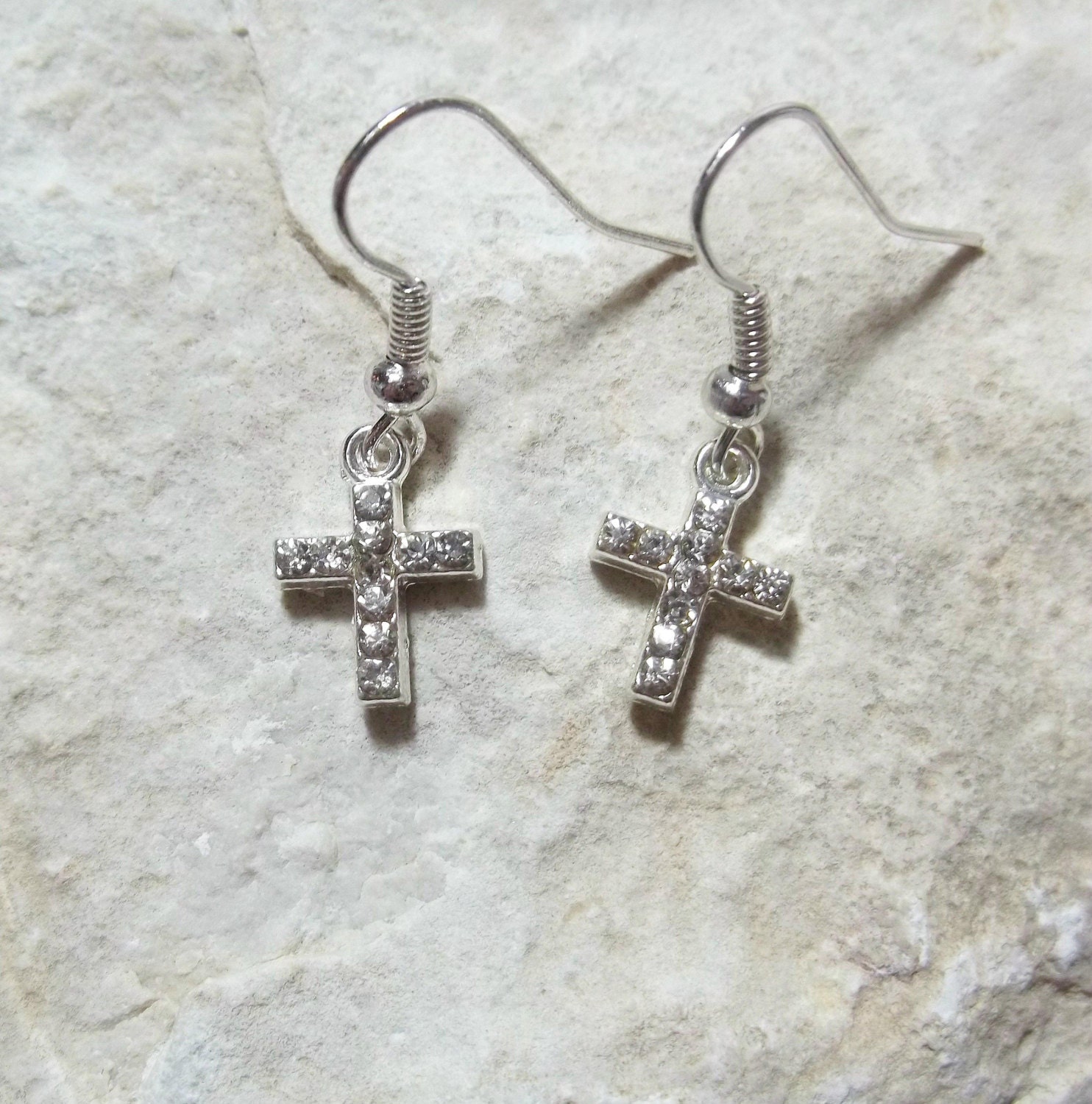 Rhinestone Cross Dangle Earrings - Free Shipping