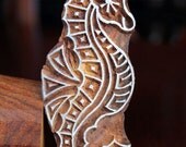 Hand Carved Indian Wood Textile Stamp Block- Seahorse