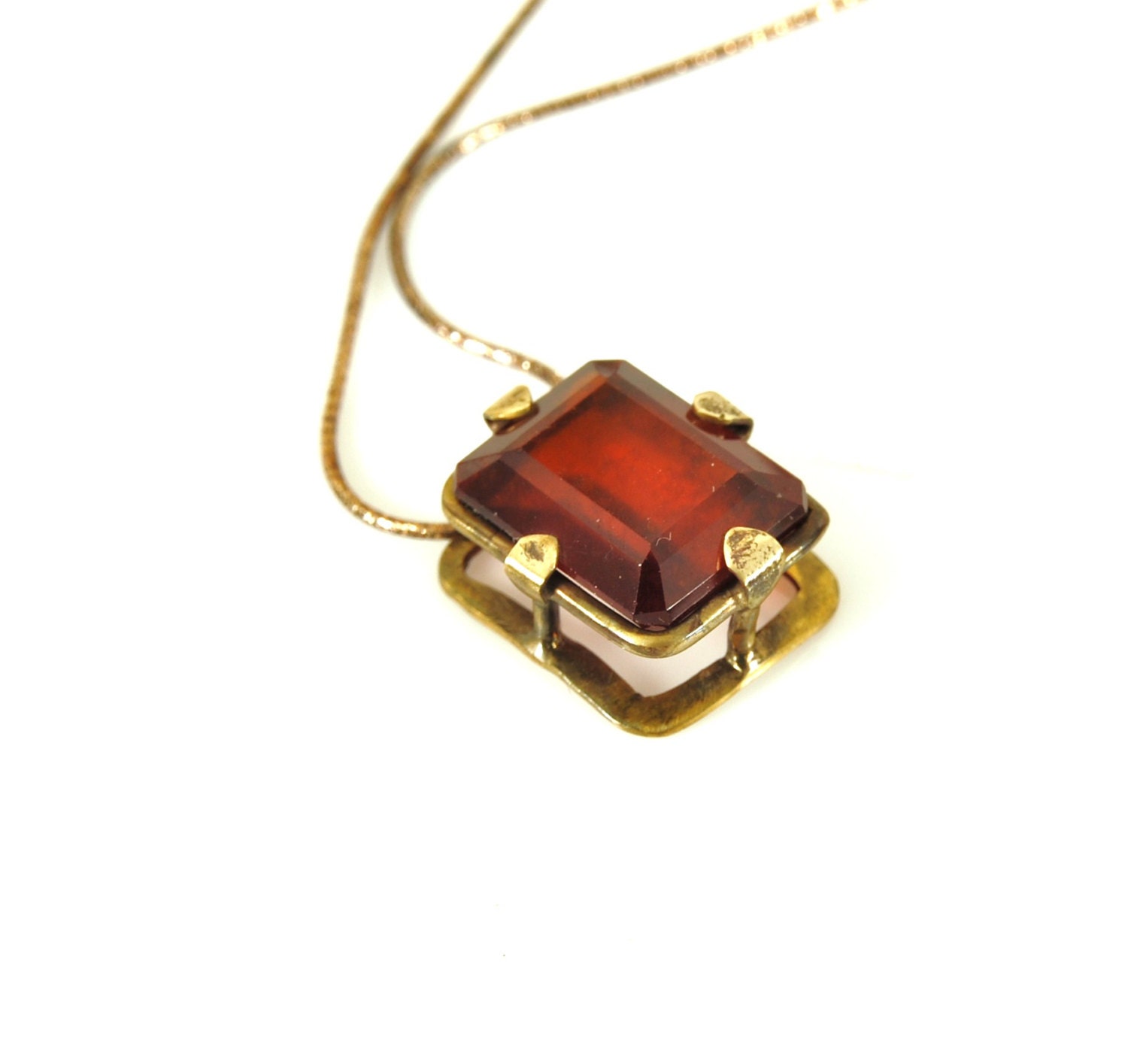 Silver & Brass Hessonite Garnet Pendant, OOAK Statement Pendant