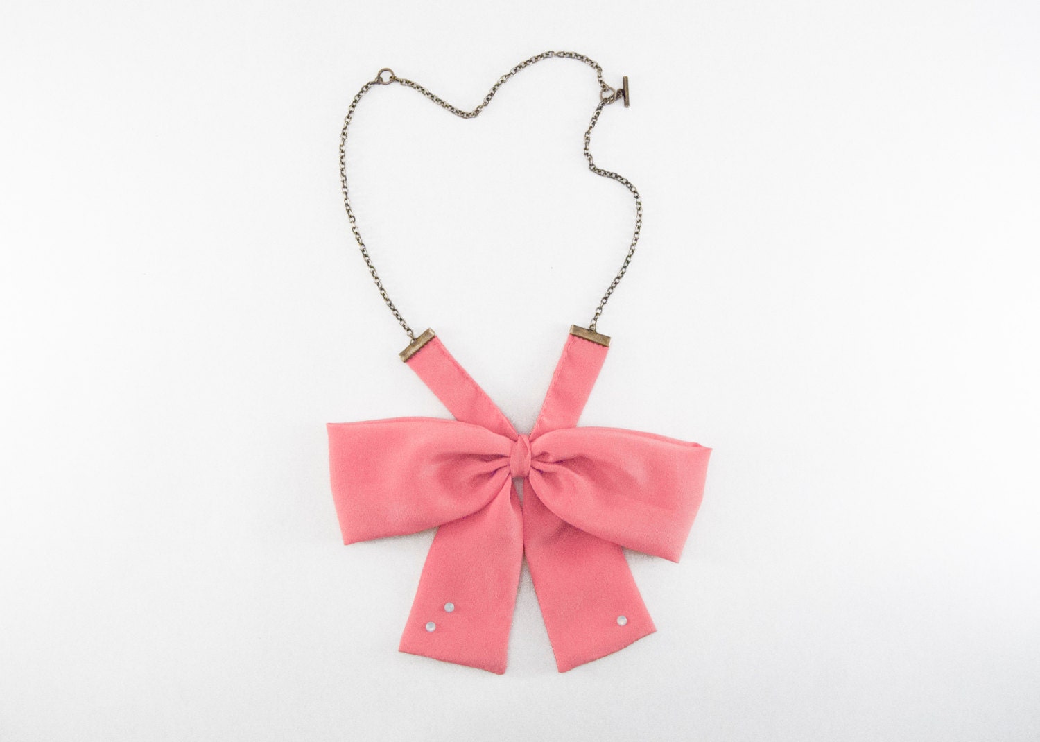 Slouchy Bow Necklace - Adjustable bow in dusty rose with Swarovski crystals
