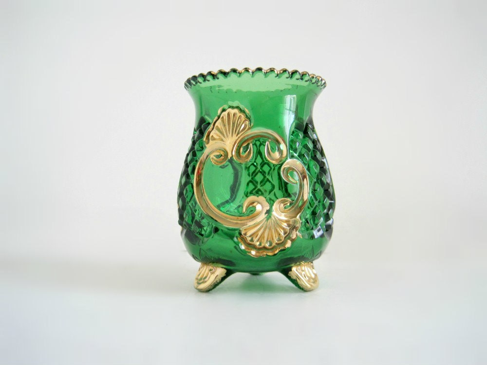 Antique Emerald Green Glass Spooner Spoon Holder - Victorian Chic