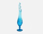 Mid-Century Art Glass Vase - Viking Blue 22" Tall Swung Vase