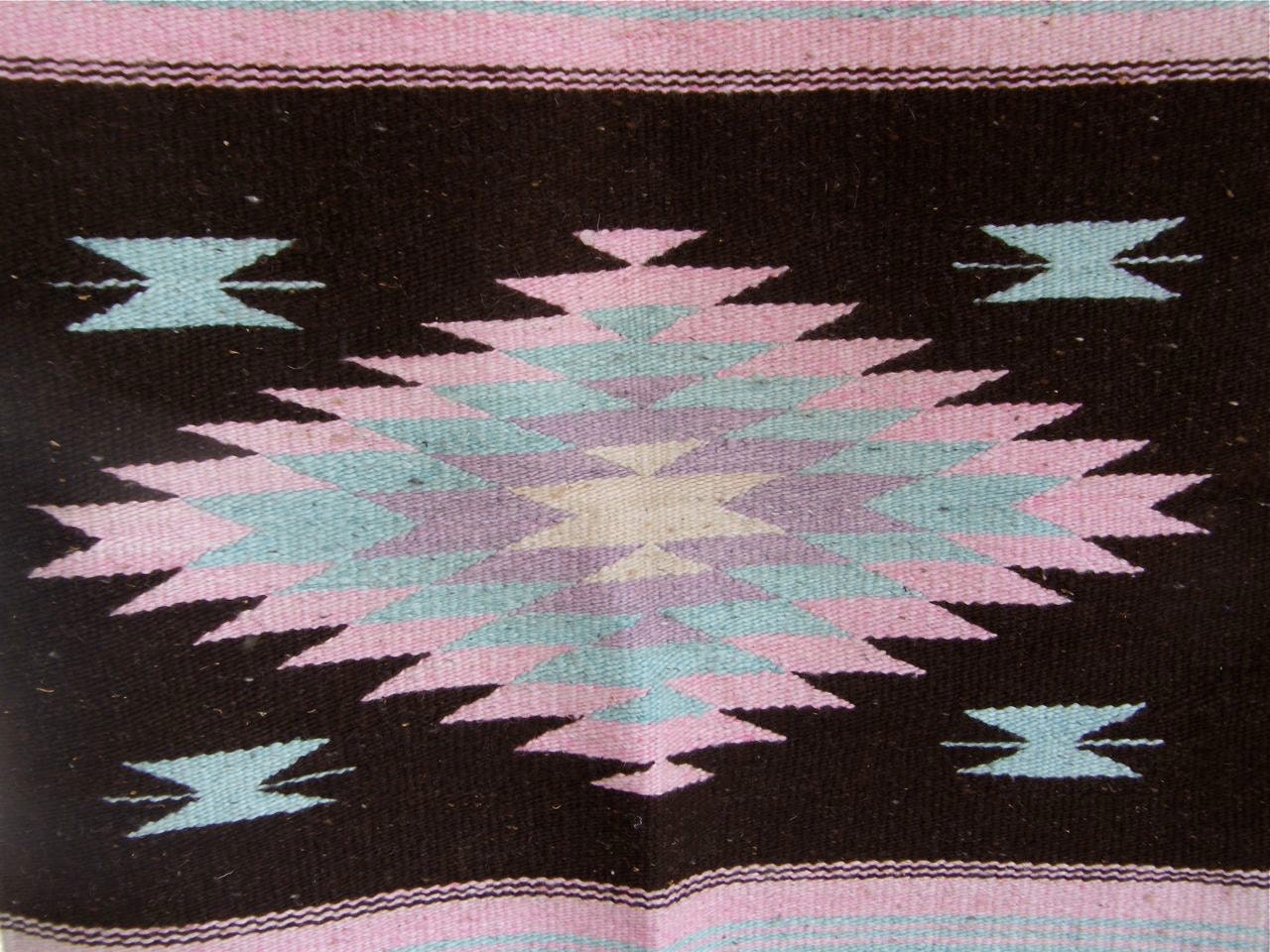 NAVAJO Indian RUG or BLANKET New Mexico Vivid Brown Blue Pink Geometric Patterns