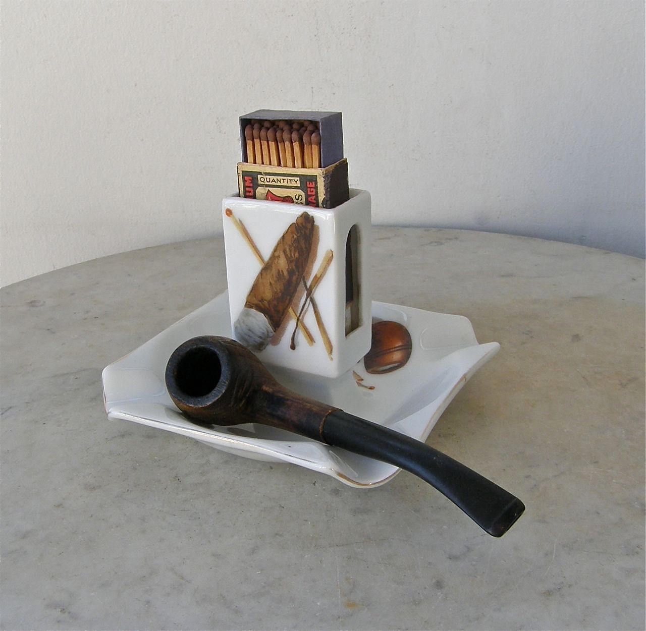ASHTRAY and MATCH Box HOLDER Signed Schwartzburg Vintage Tobacciana
