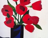 original collage - Red Tulips - with recycled paper