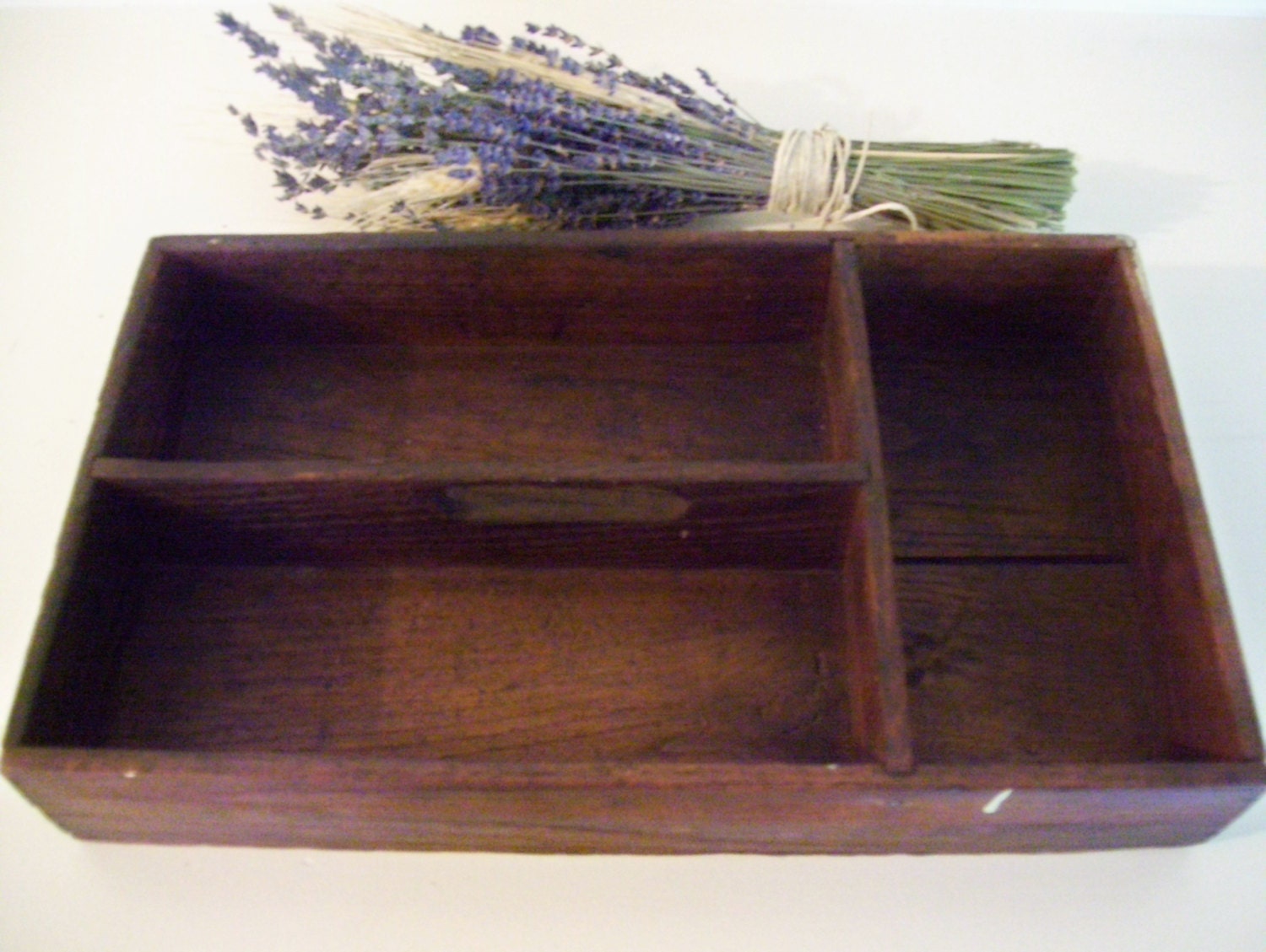 Vintage Old Wooden Tray Divided With Handle