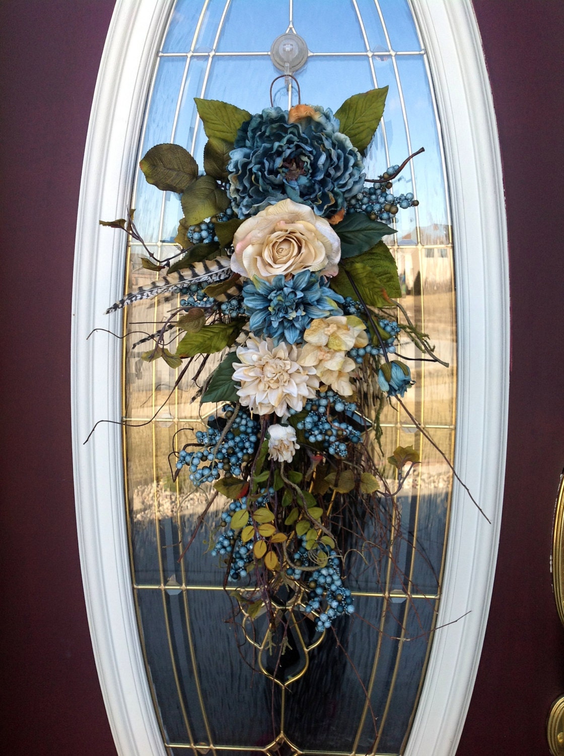 RESERVED LISTING..Spring Wreath Summer Wreath Teardrop Door Twig Swag Vertical Decor