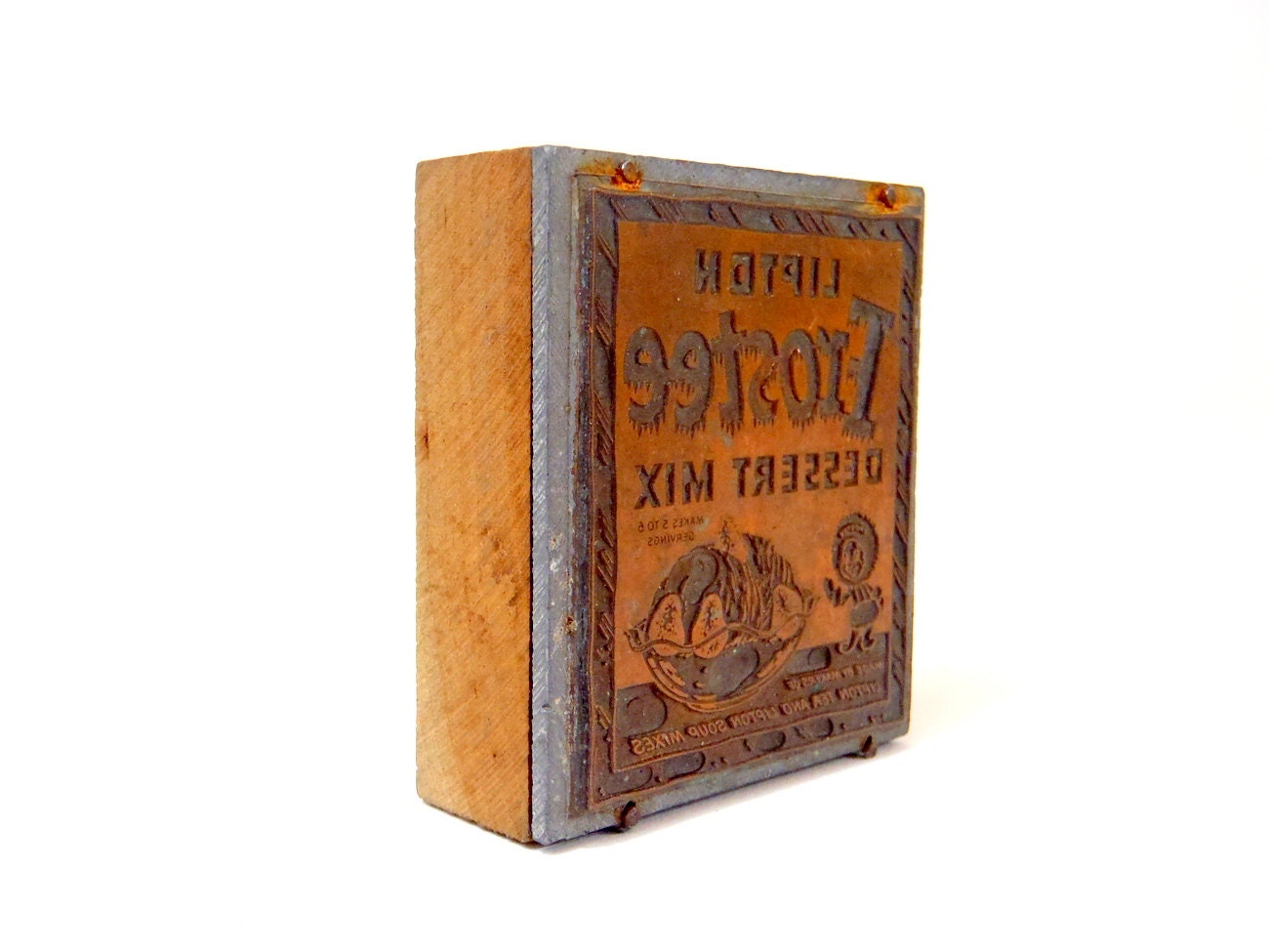 Antique Mid Century Printers Block Newspaper Advertisement Block