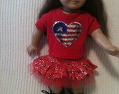 18 inch doll (modeled by American Girl) Patriortic shirt and Harajuku Skirt
