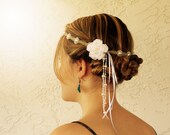 Bridal Head piece Beaded Hippie Headband Bohemian Wedding Braided Hemp Headband Beaded Floral Crown Ivory White