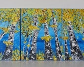 Colorful Aspen Fall Tree Scene, Textured Multi Panel, Large Art 20x48 by MyImaginationIsYours