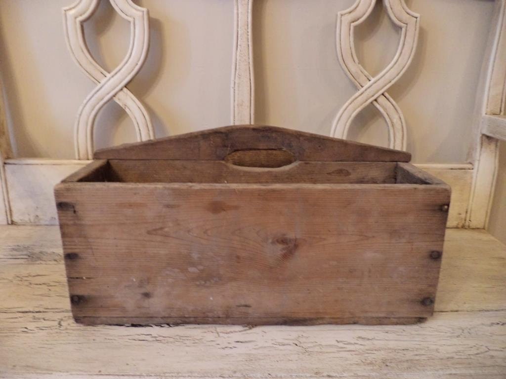Rustic Divided Wood Box - Catchall Tote - Wooden Tool Box
