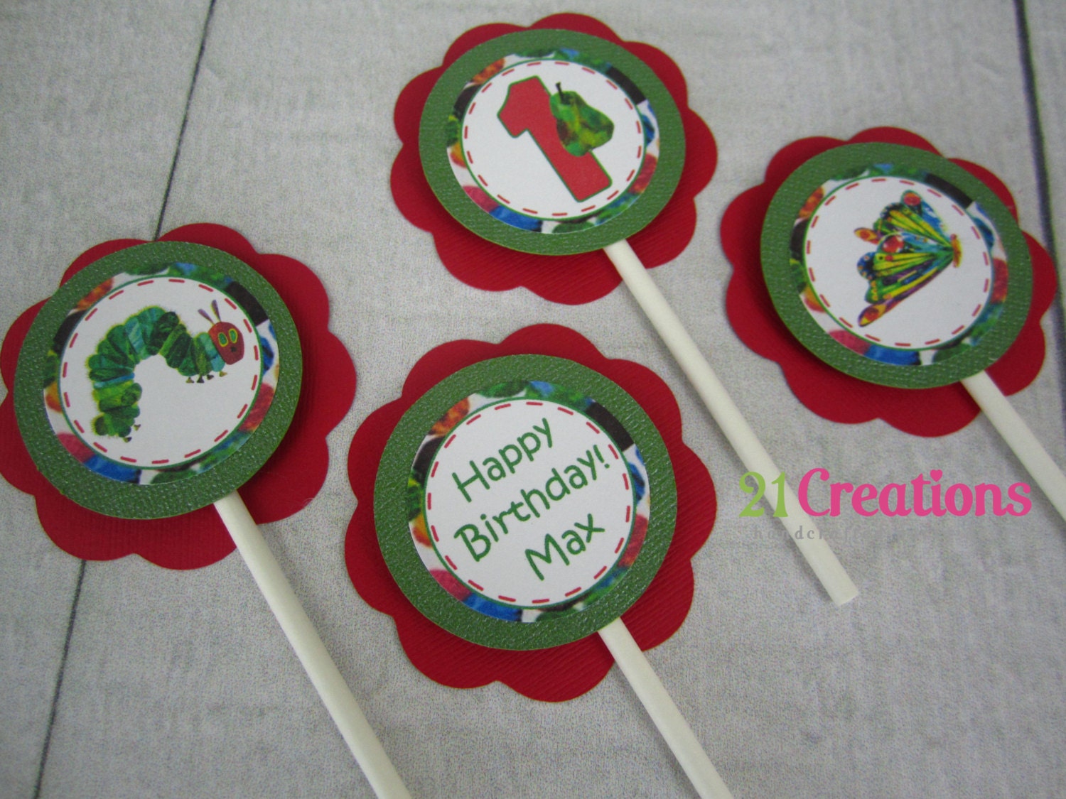 Very Hungry Caterpillar Cupcake Toppers - set of 12