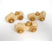 Little Wooden Toy Race Cars Set of 3 Natural Maple