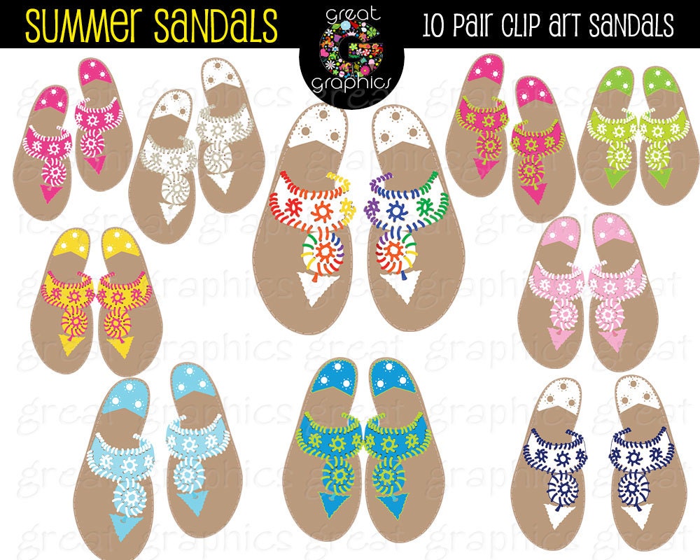 Shoe Clipart Sandal Clip Art Digital Clip Art Sandals Palm Beach Inspired Printable Clip Art Sandal Clipart