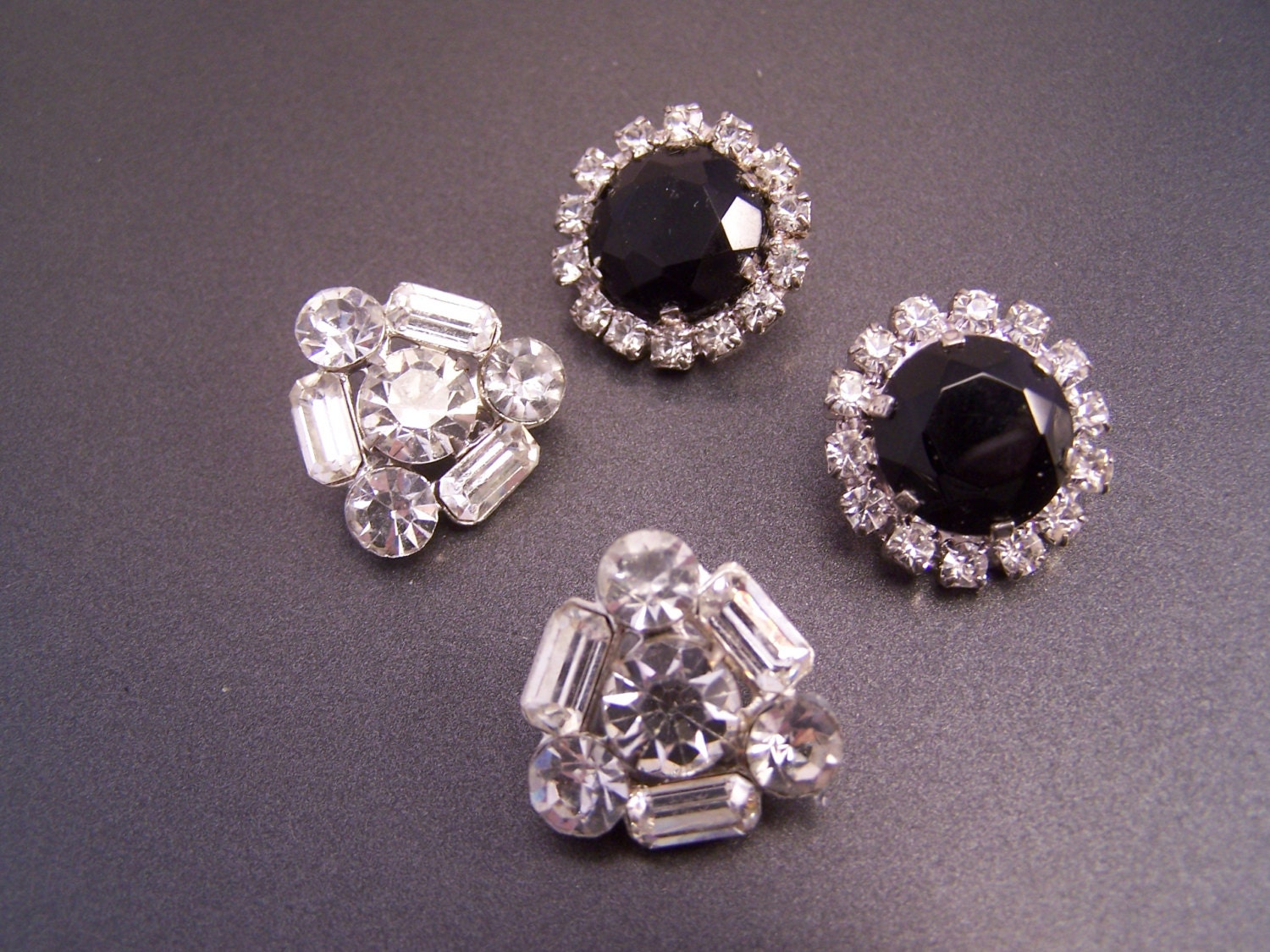 Rhinestone Shank Buttons Silver tones  Art Deco
